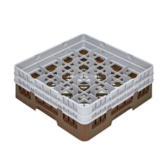 Clean Tek Professional Brown Glass Rack - 16 Compartments, 1 Full Drop and 1 Half Drop Extender - 19 3/4