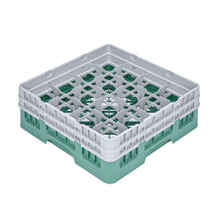 Clean Tek Professional Green Glass Rack - 16 Compartments, 1 Full Drop and 1 Half Drop Extender - 19 3/4