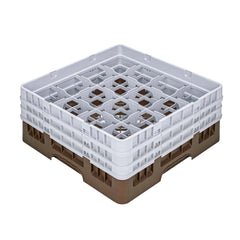 Clean Tek Professional Brown Glass Rack - 16 Compartments, 1 Full Drop and 2 Half Drop Extenders - 19 3/4