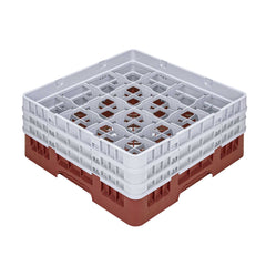 Clean Tek Professional Red Glass Rack - 16 Compartments, 1 Full Drop and 2 Half Drop Extenders - 19 3/4