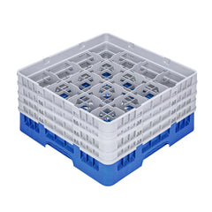 Clean Tek Professional Blue Glass Rack - 16 Compartments, 1 Full Drop and 3 Half Drop Extenders - 19 3/4