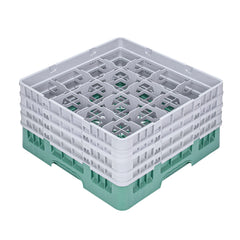 Clean Tek Professional Green Glass Rack - 16 Compartments, 1 Full Drop and 3 Half Drop Extenders - 19 3/4