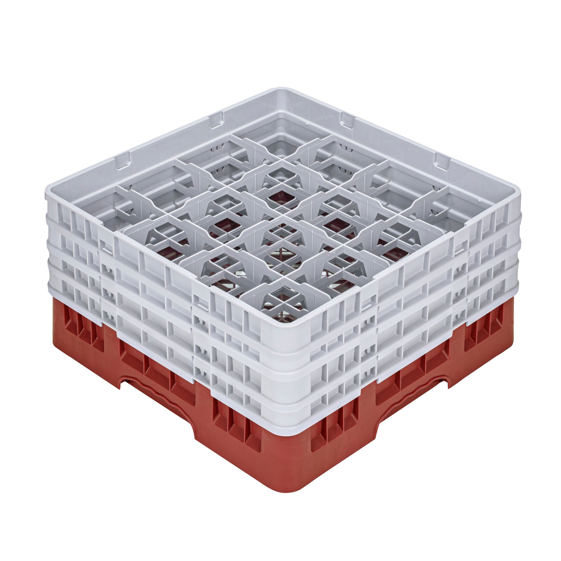 Clean Tek Professional Red Glass Rack - 16 Compartments, 1 Full Drop and 3 Half Drop Extenders - 19 3/4" x 19 3/4" x 10 1/2" - 1 count box