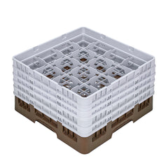 Clean Tek Professional Brown Glass Rack - 16 Compartments, 1 Full Drop and 4 Half Drop Extenders - 19 3/4