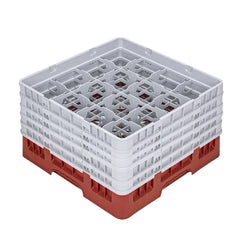 Clean Tek Professional Red Glass Rack - 16 Compartments, 1 Full Drop and 4 Half Drop Extenders - 19 3/4
