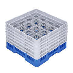 Clean Tek Professional Blue Glass Rack - 16 Compartments, 1 Full Drop and 5 Half Drop Extenders - 19 3/4