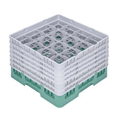 Clean Tek Professional Green Glass Rack - 16 Compartments, 1 Full Drop and 5 Half Drop Extenders - 19 3/4