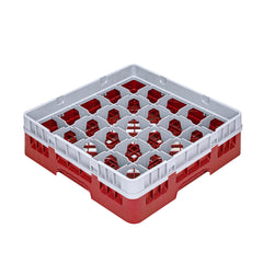 Clean Tek Professional Red Glass Rack - 25 Compartments, 1 Full Drop Extender - 19 3/4