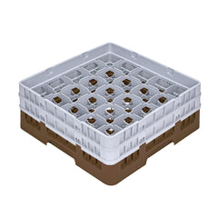 Clean Tek Professional Brown Glass Rack - 25 Compartments, 1 Full Drop and 1 Half Drop Extender - 19 3/4