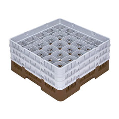 Clean Tek Professional Brown Glass Rack - 25 Compartments, 1 Full Drop and 2 Half Drop Extenders - 19 3/4