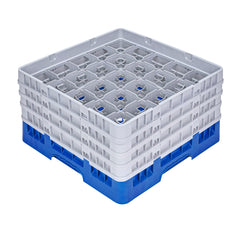 Clean Tek Professional Blue Glass Rack - 25 Compartments, 1 Full Drop and 3 Half Drop Extenders - 19 3/4