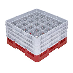 Clean Tek Professional Red Glass Rack - 25 Compartments, 1 Full Drop and 3 Half Drop Extenders - 19 3/4