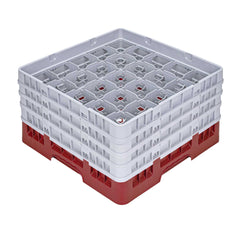Clean Tek Professional Red Glass Rack - 25 Compartments, 1 Full Drop and 3 Half Drop Extenders - 19 3/4