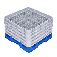 Clean Tek Professional Blue Glass Rack - 25 Compartments, 1 Full Drop and 4 Half Drop Extenders - 19 3/4