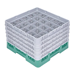 Clean Tek Professional Green Glass Rack - 25 Compartments, 1 Full Drop and 4 Half Drop Extenders - 19 3/4