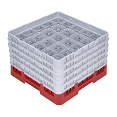 Clean Tek Professional Red Glass Rack - 25 Compartments, 1 Full Drop and 4 Half Drop Extenders - 19 3/4