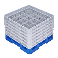 Clean Tek Professional Blue Glass Rack - 25 Compartments, 1 Full Drop and 5 Half Drop Extenders - 19 3/4