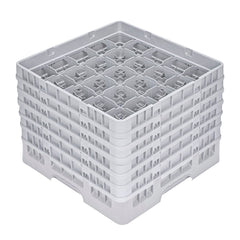 Clean Tek Professional Gray Glass Rack - 25 Compartments, 1 Full Drop and 5 Half Drop Extenders - 19 3/4