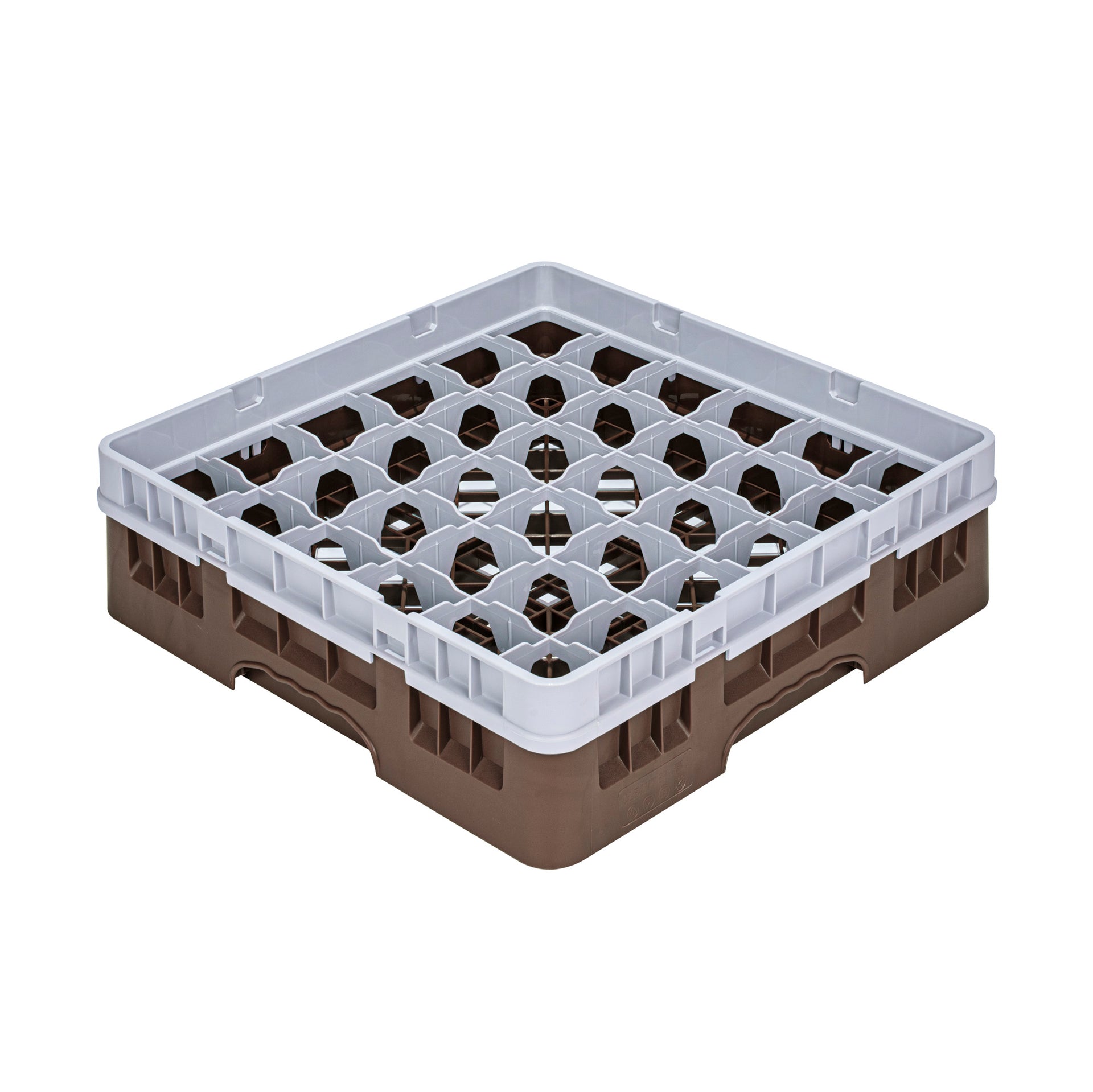 Clean Tek Professional Brown Glass Rack - 36 Compartments, 1 Full Drop Extender - 19 3/4" x 19 3/4" x 5 3/4" - 1 count box