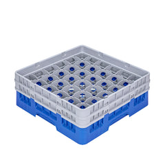 Clean Tek Professional Blue Glass Rack - 36 Compartments, 1 Full Drop and 1 Half Drop Extender - 19 3/4