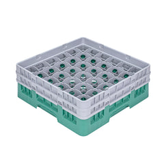 Clean Tek Professional Green Glass Rack - 36 Compartments, 1 Full Drop and 1 Half Drop Extender - 19 3/4
