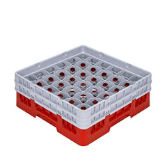 Clean Tek Professional Red Glass Rack - 36 Compartments, 1 Full Drop and 1 Half Drop Extender - 19 3/4