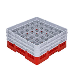 Clean Tek Professional Red Glass Rack - 36 Compartments, 1 Full Drop and 2 Half Drop Extenders - 19 3/4