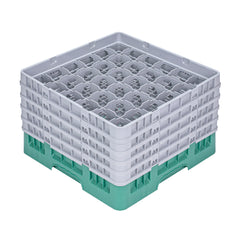 Clean Tek Professional Green Glass Rack - 36 Compartments, 1 Full Drop and 4 Half Drop Extenders - 19 3/4