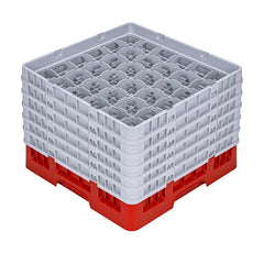 Clean Tek Professional Red Glass Rack - 36 Compartments, 1 Full Drop and 5 Half Drop Extenders - 19 3/4