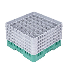 Clean Tek Professional Green Glass Rack - 49 Compartments, 1 Full Drop and 4 Half Drop Extenders - 19 3/4