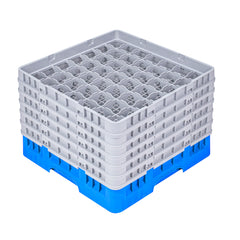 Clean Tek Professional Blue Glass Rack - 49 Compartments, 1 Full Drop and 5 Half Drop Extenders - 19 3/4