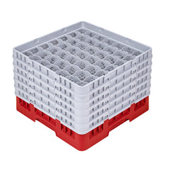 Clean Tek Professional Red Glass Rack - 49 Compartments, 1 Full Drop and 5 Half Drop Extenders - 19 3/4