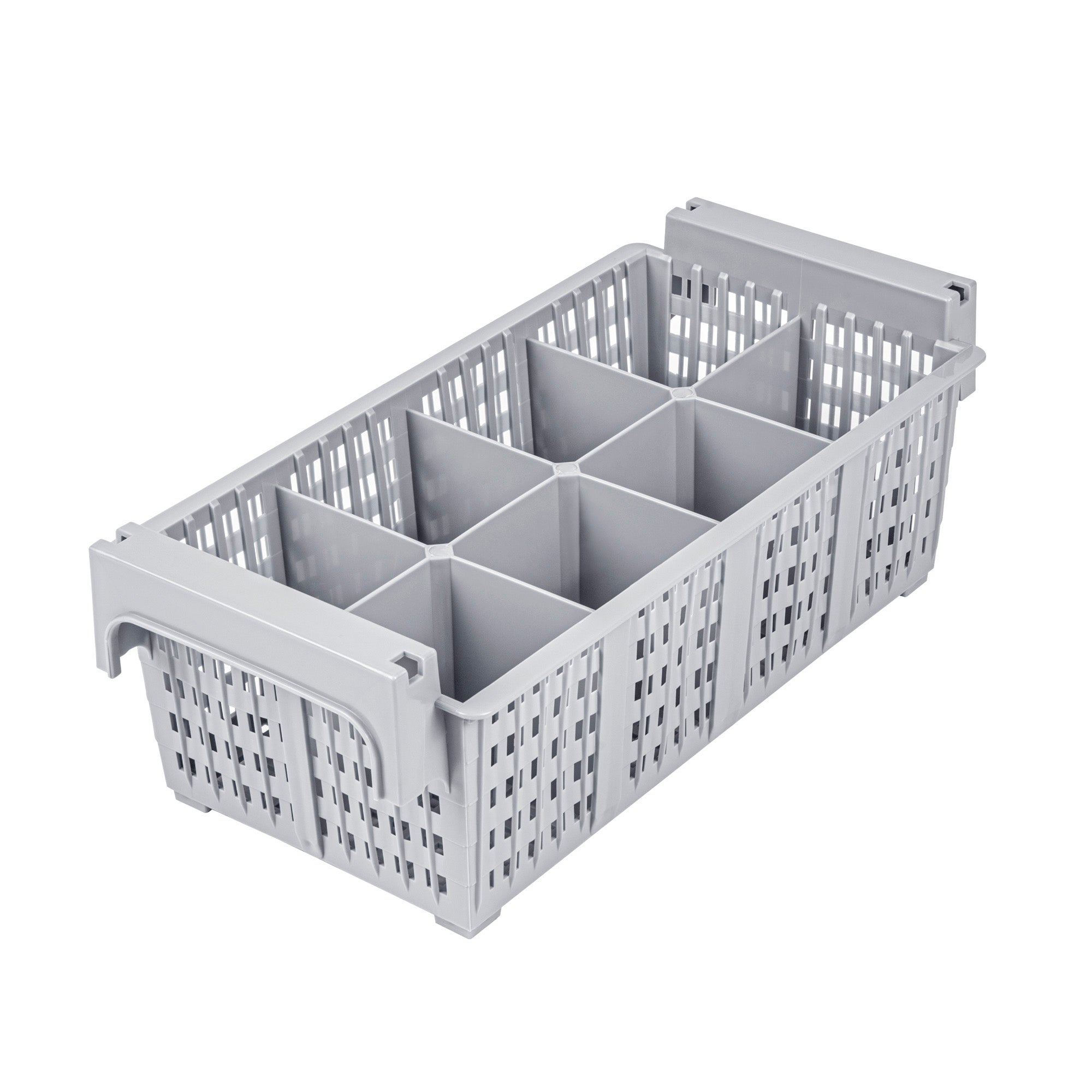 Clean Tek Professional Gray Flatware Rack - 8 Compartments - 16 1/2" x 8 1/4" x 5 3/4" - 1 count box