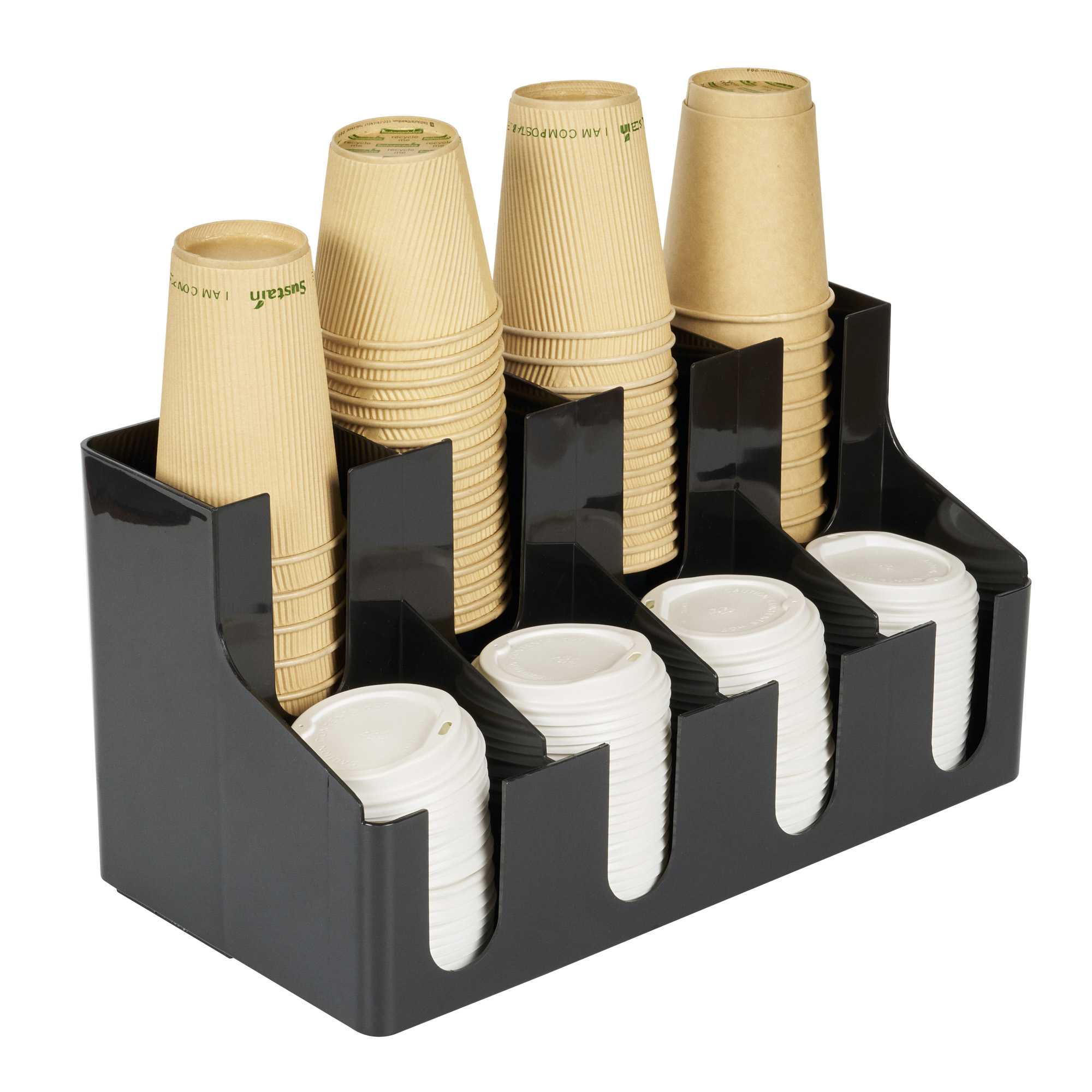 Restpresso Black Plastic Coffee Cup / Lid Organizer - 8 Section - 16 1/4" x 8 1/4" x 8 3/4" - 6 count box