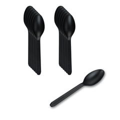 Basic Nature Black CPLA Plastic Dessert Spoon - Heat-Resistant, Compostable - 4