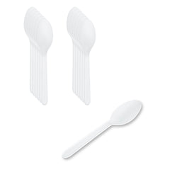 Basic Nature White CPLA Plastic Dessert Spoon - Heat-Resistant, Compostable - 5
