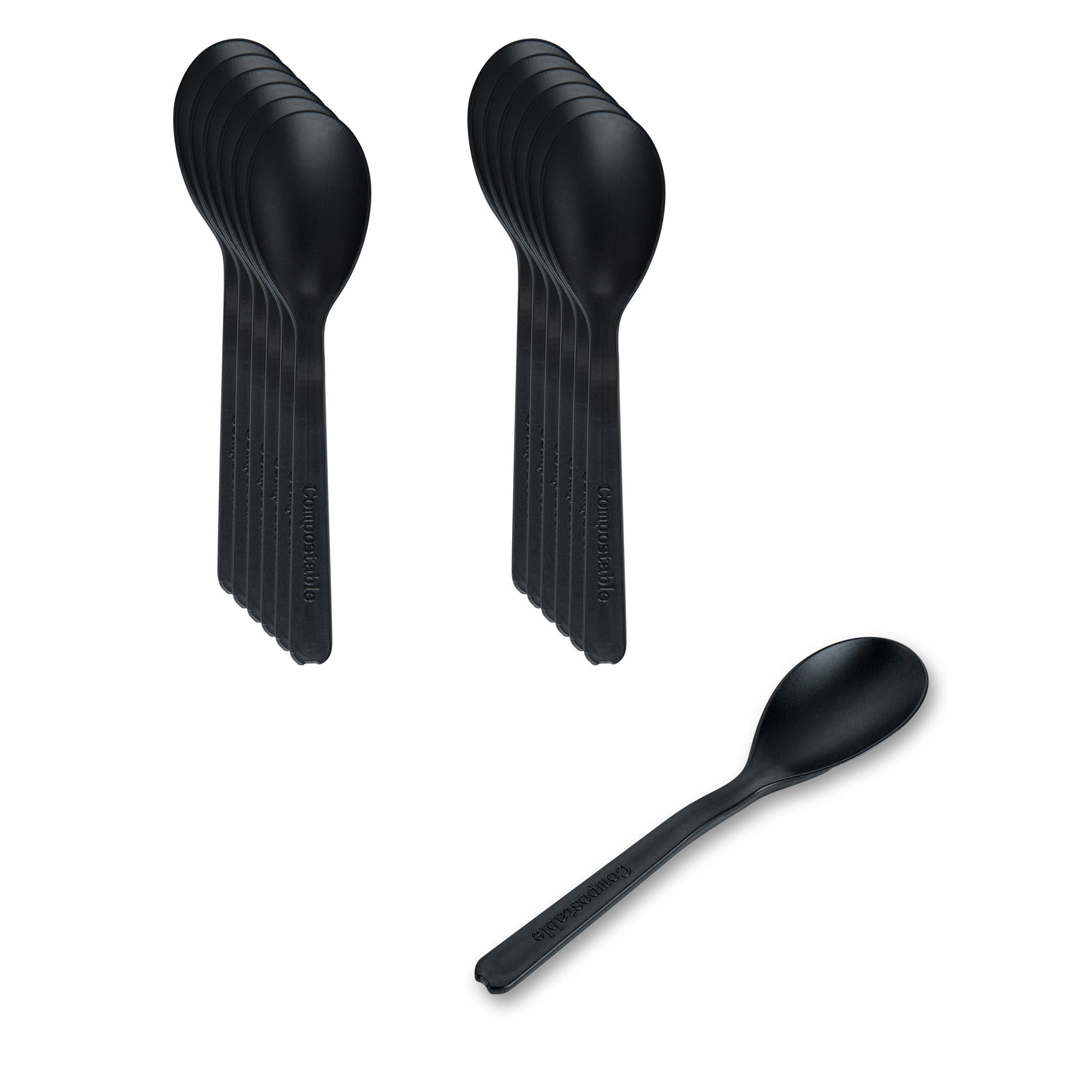 Basic Nature Black CPLA Plastic Mini Spoon - Heat-Resistant, Compostable - 4" - 1000 count box