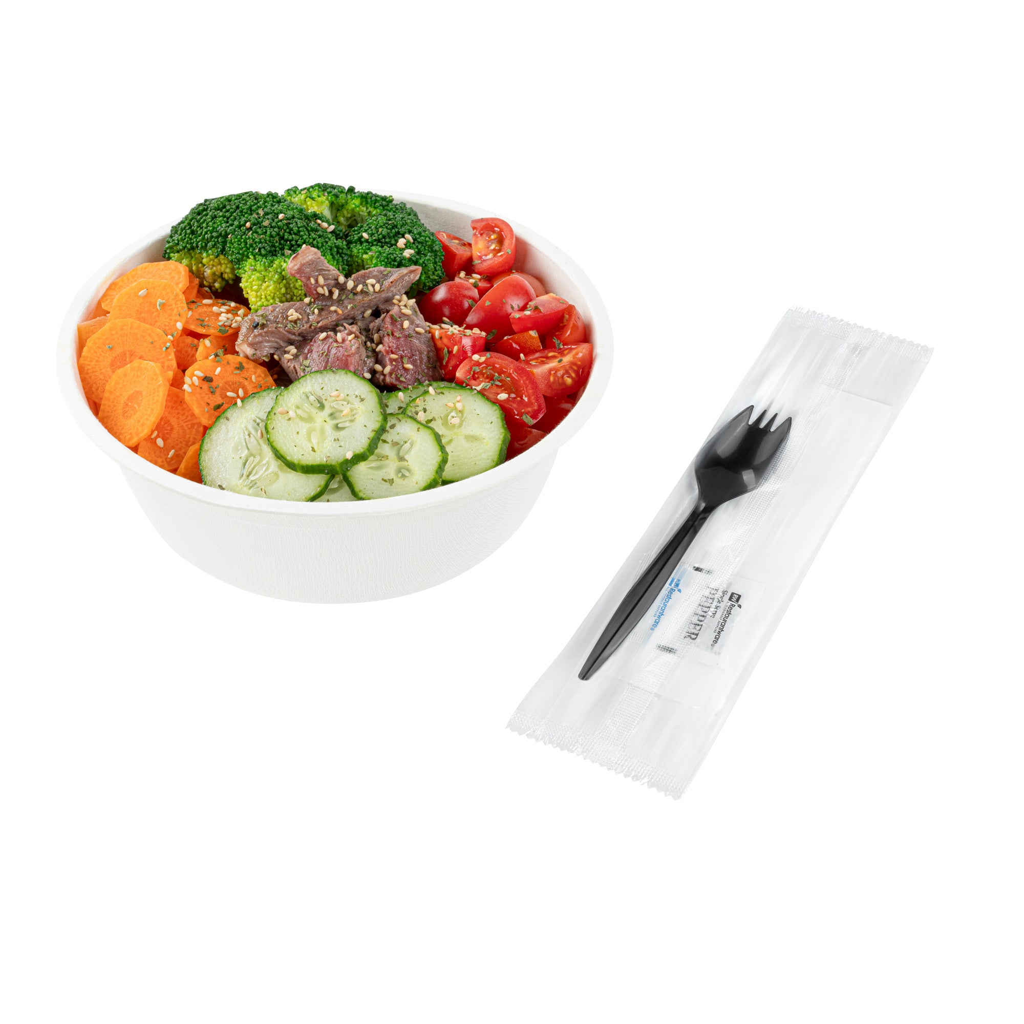 Chef 101 Black Plastic Spork - with Napkin and Salt / Pepper Packets, Medium Weight, Wrapped - 5 1/4" - 500 count box