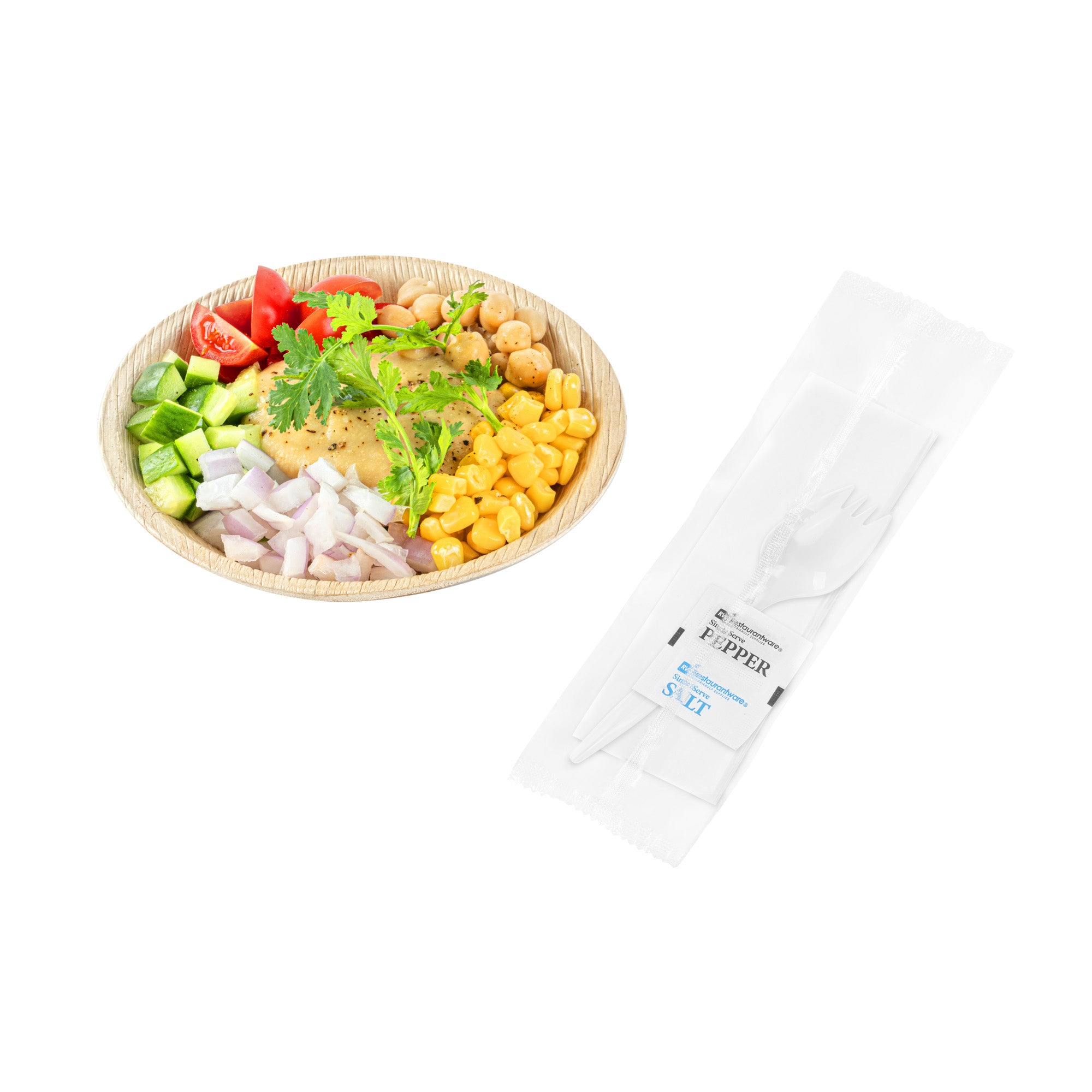 Chef 101 White Plastic Spork - with Napkin and Salt / Pepper Packets, Medium Weight, Wrapped - 5 1/4" - 500 count box