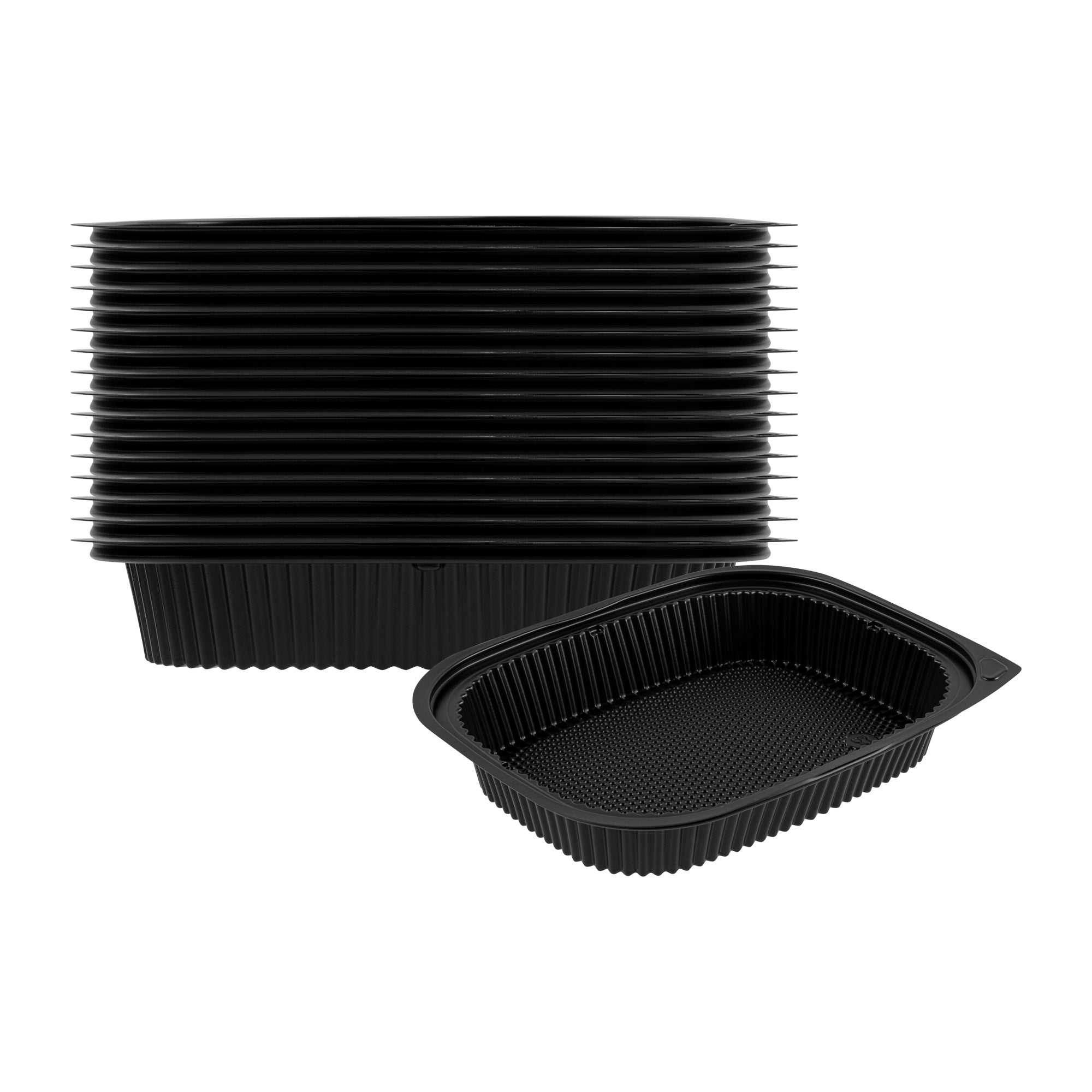 Chef 101 88 oz Rectangle Black Plastic Food Container - Microwavable - 13 1/2" x 9 1/2" x 2 1/4" - 20 count box