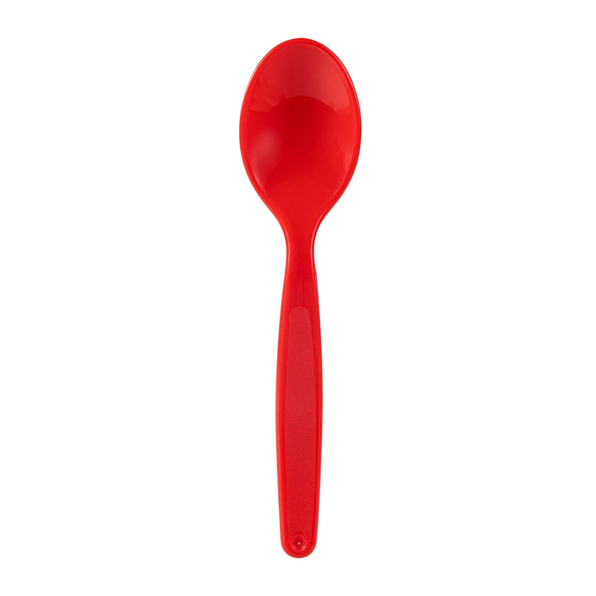 RW Kids Red Plastic Spoon - 6 3/4" x 1 1/4" - 10 count box