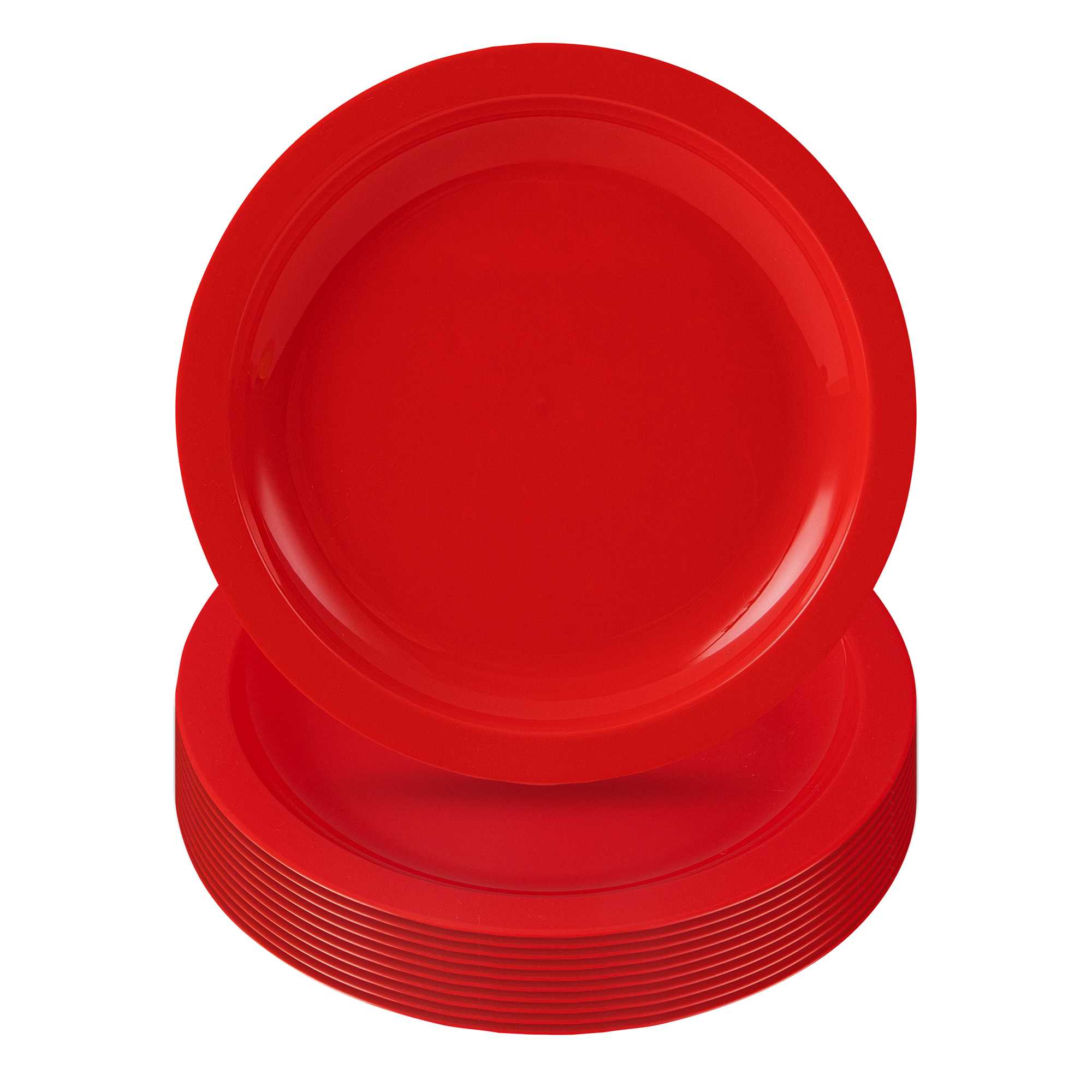 RW Kids Round Red Plastic Plate - 6 3/4" x 6 3/4" - 10 count box