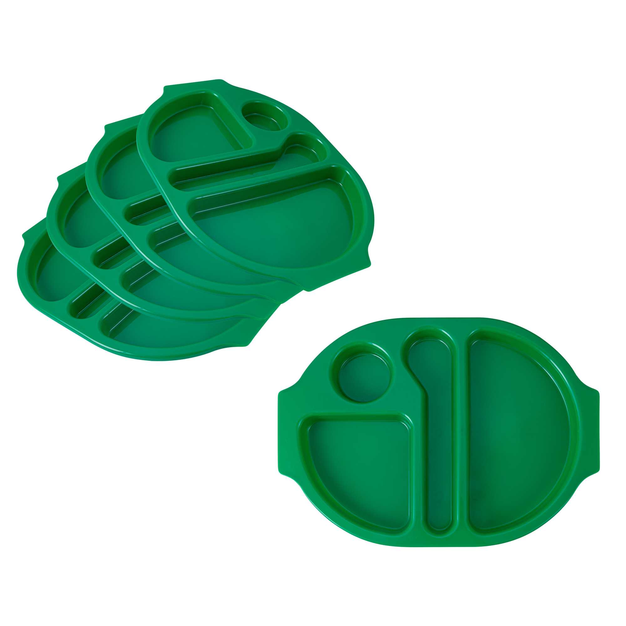 RW Kids Green Plastic Lunch Tray - 4 Compartments - 14 3/4" x 11" x 1" - 10 count box