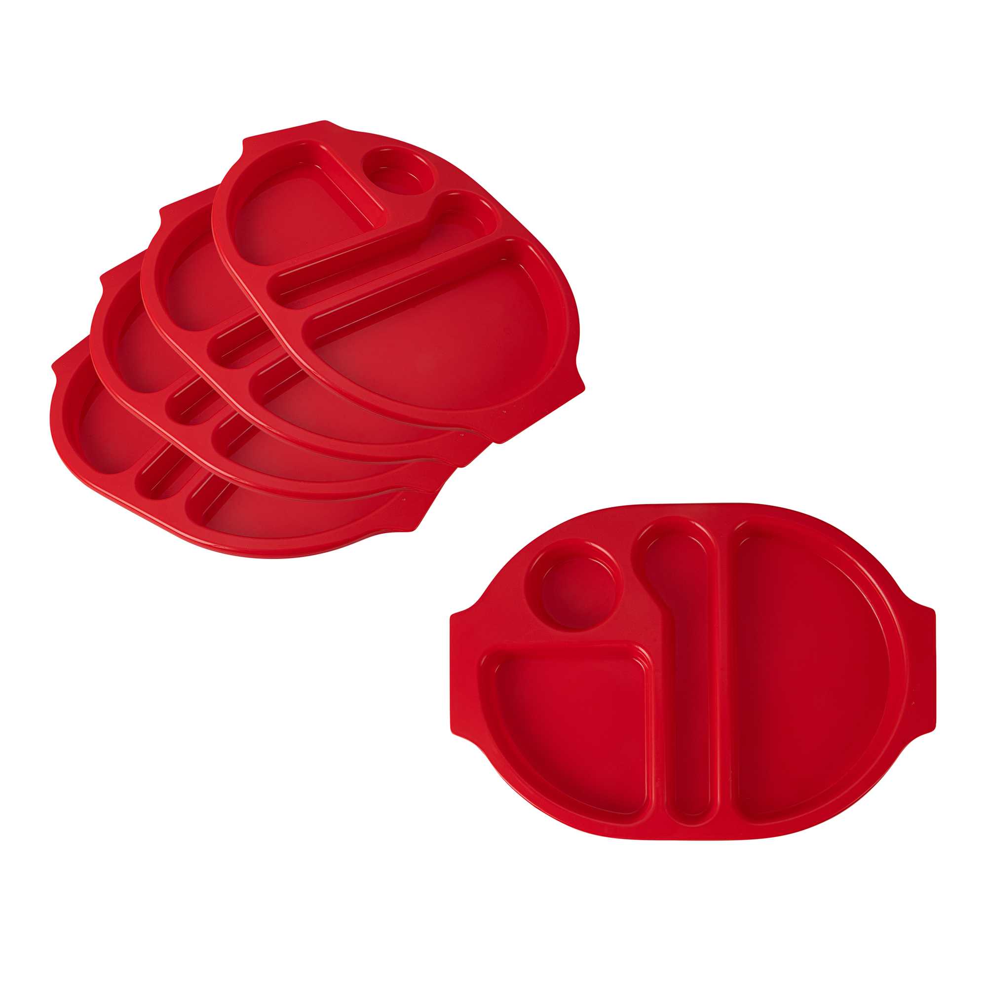 RW Kids Red Plastic Lunch Tray - 4 Compartments - 14 3/4" x 11" x 1" - 10 count box
