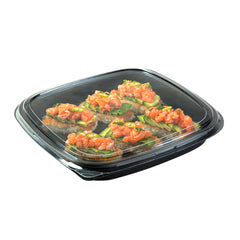 Roku Square Black Plastic Take Out Sushi Tray - with Clear Lid - 10 3/4