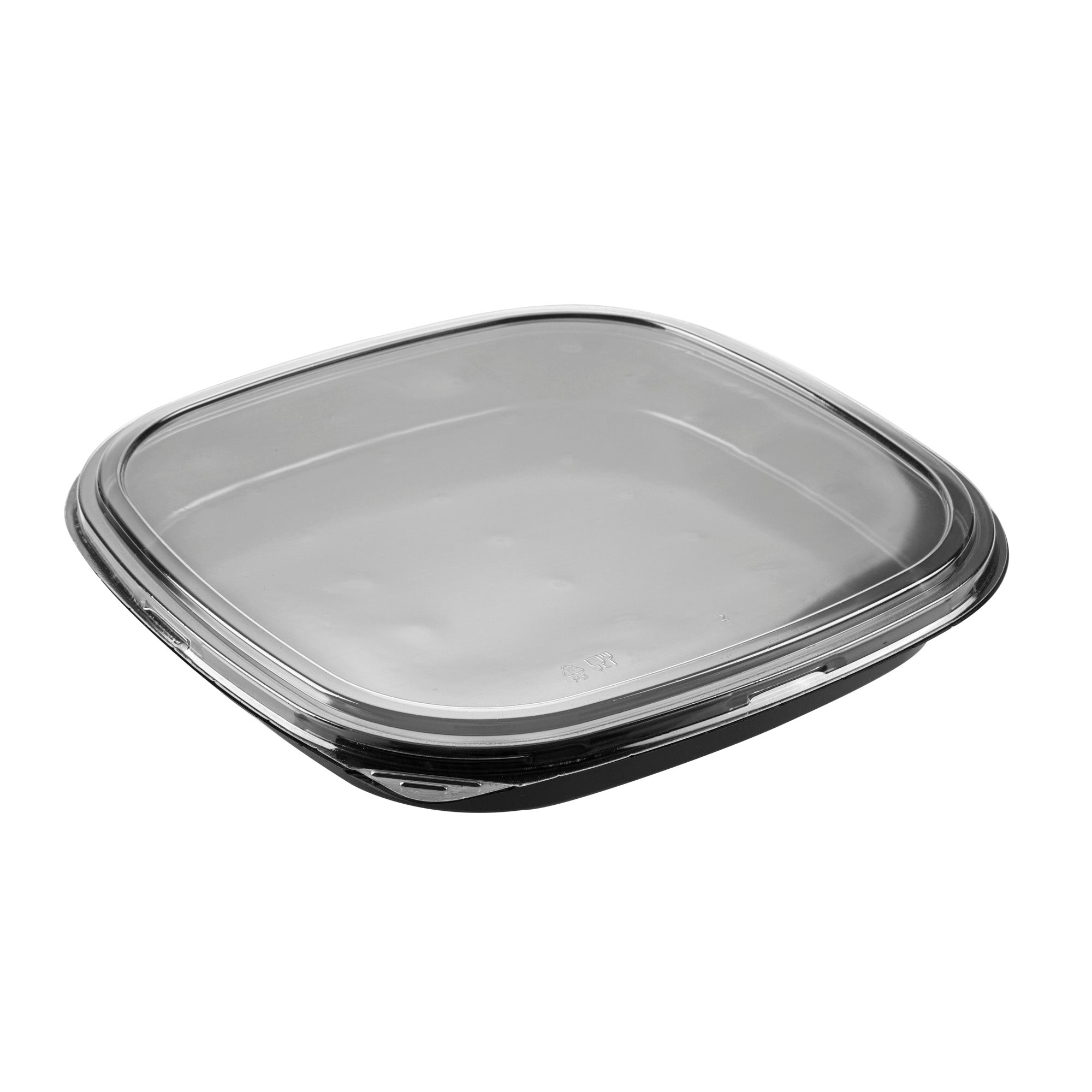Roku Square Black Plastic Take Out Sushi Tray - with Clear Lid - 12 1/2" x 12 1/2" x 1 3/4" - 100 count box
