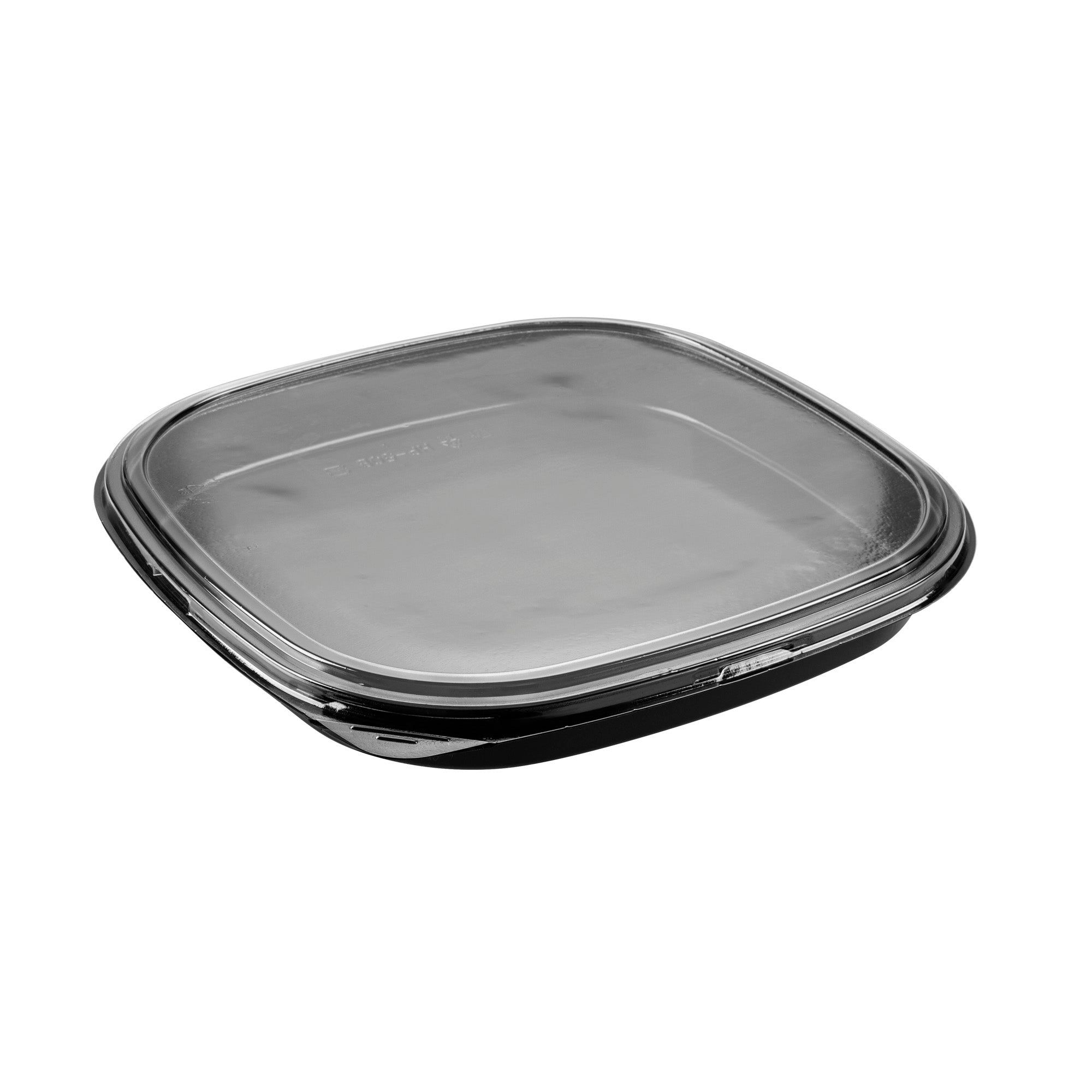 Roku Square Black Plastic Take Out Sushi Tray - with Clear Lid - 13 1/2" x 13 1/2" x 1 3/4" - 100 count box