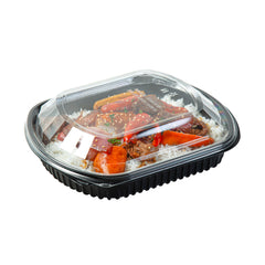 Chef 101 36 oz Rectangle Black Plastic Food Container - with Clear Lid, Microwavable - 9 1/4