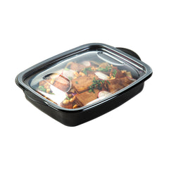 Chef 101 36 oz Rectangle Black Plastic Food Container - with Clear Lid, Microwavable - 8 3/4