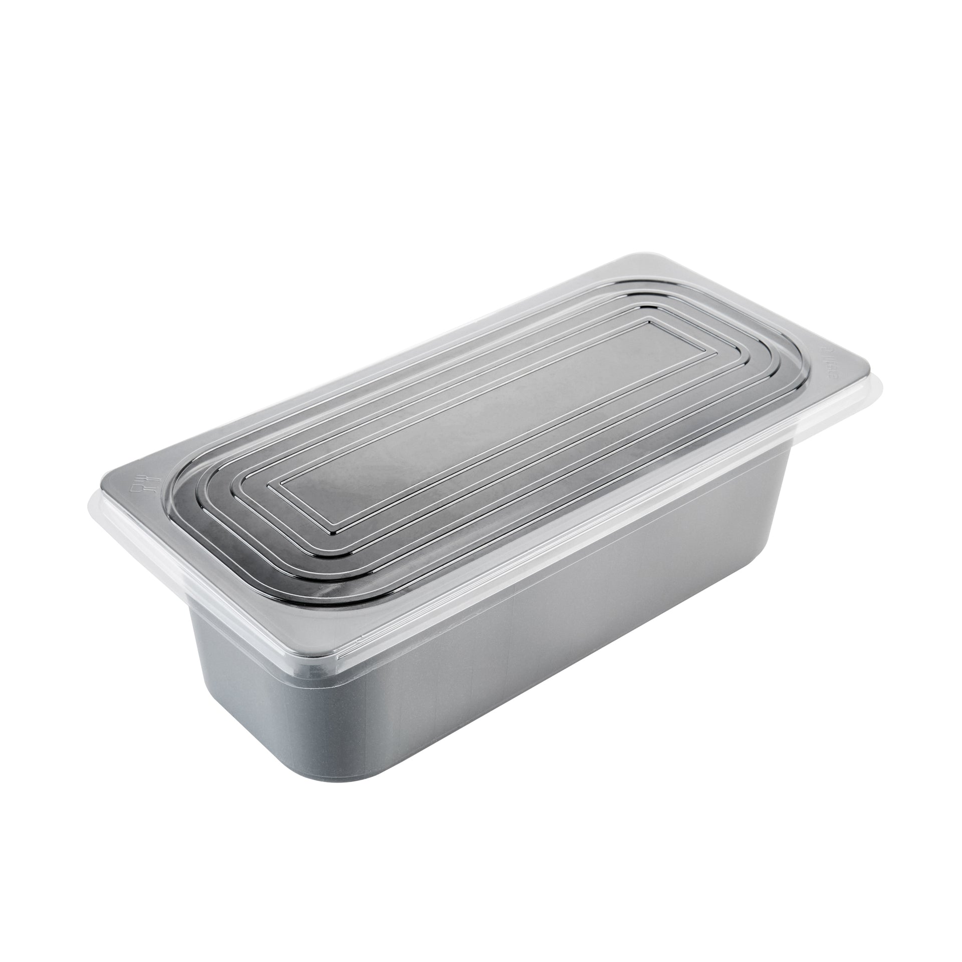 Chef 101 5 Qt Rectangle Gray Plastic Ice Cream Container - with Clear Lid - 13 1/2" x 6 1/2" x 4 3/4" - 100 count box